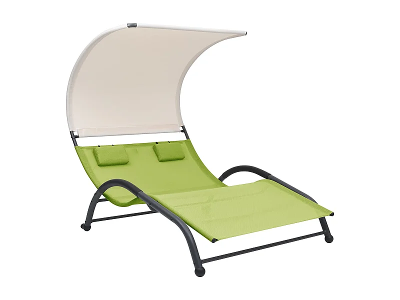 Chaise longue double avec auvent Textilène Vert