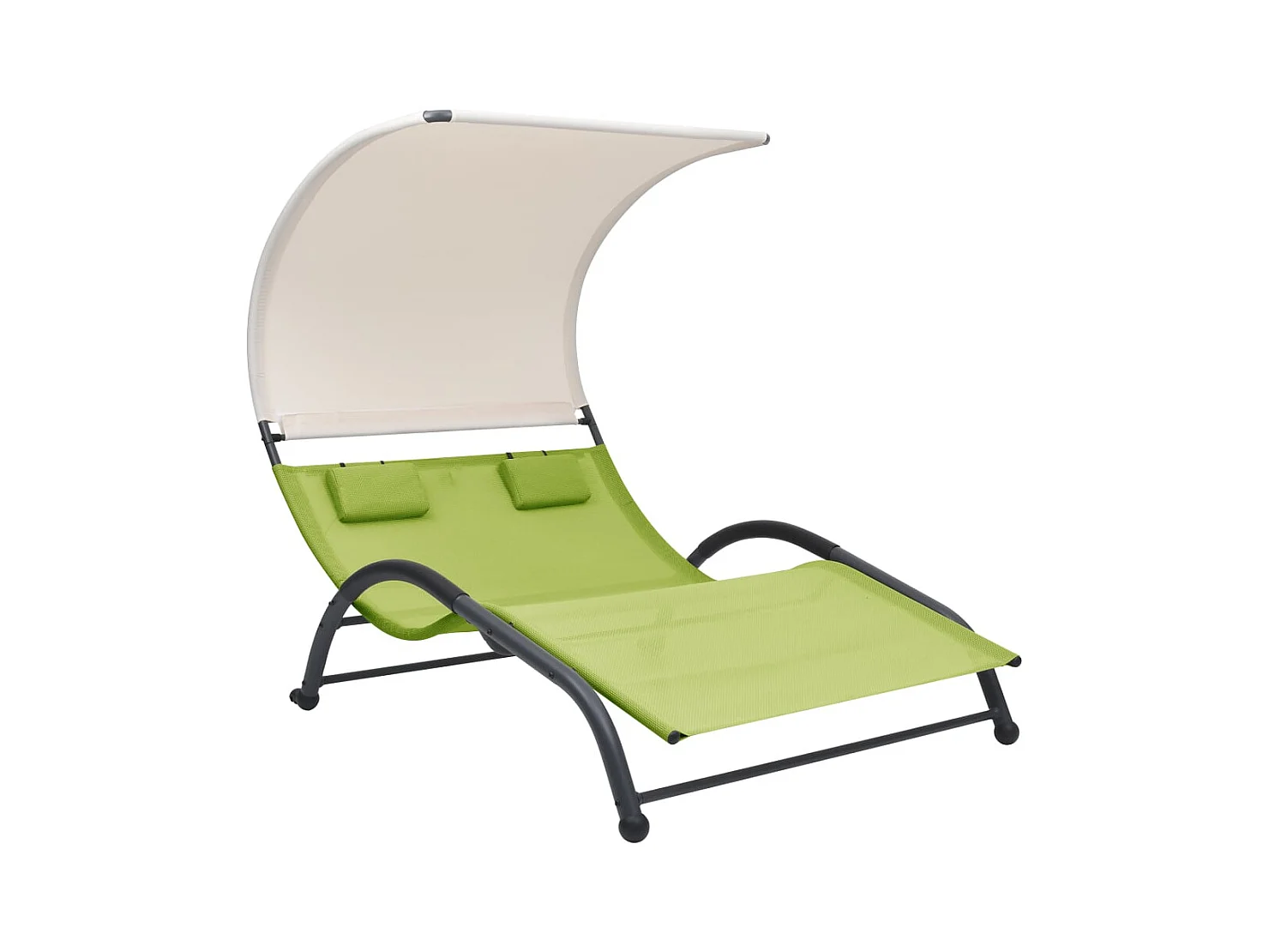 Chaise longue double avec auvent Textilène Vert