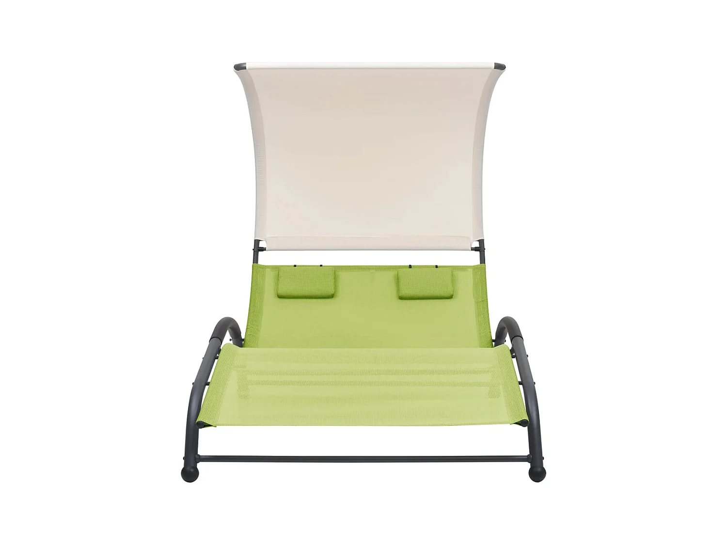 Chaise longue double avec auvent Textilène Vert