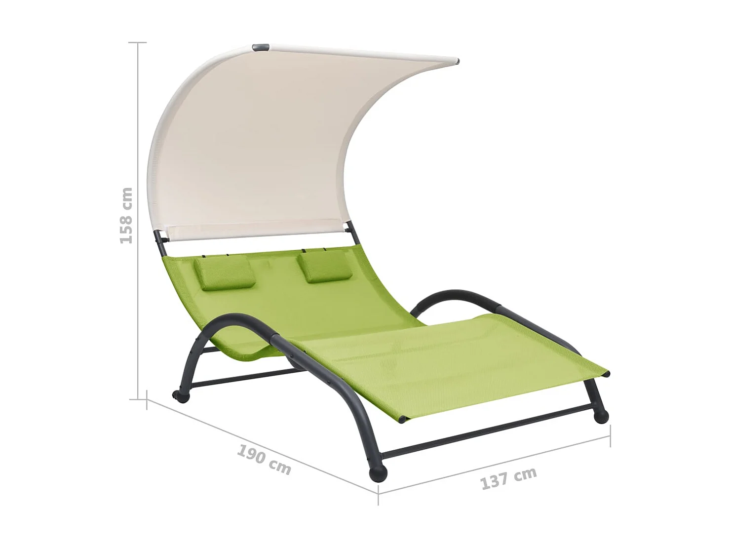 Chaise longue double avec auvent Textilène Vert