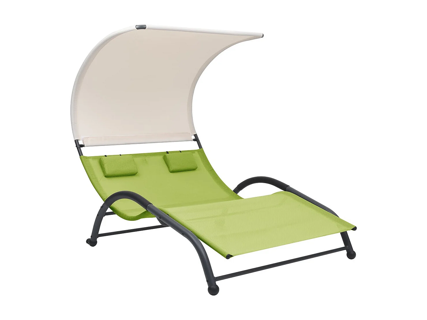 Chaise longue double avec auvent Textilène Vert