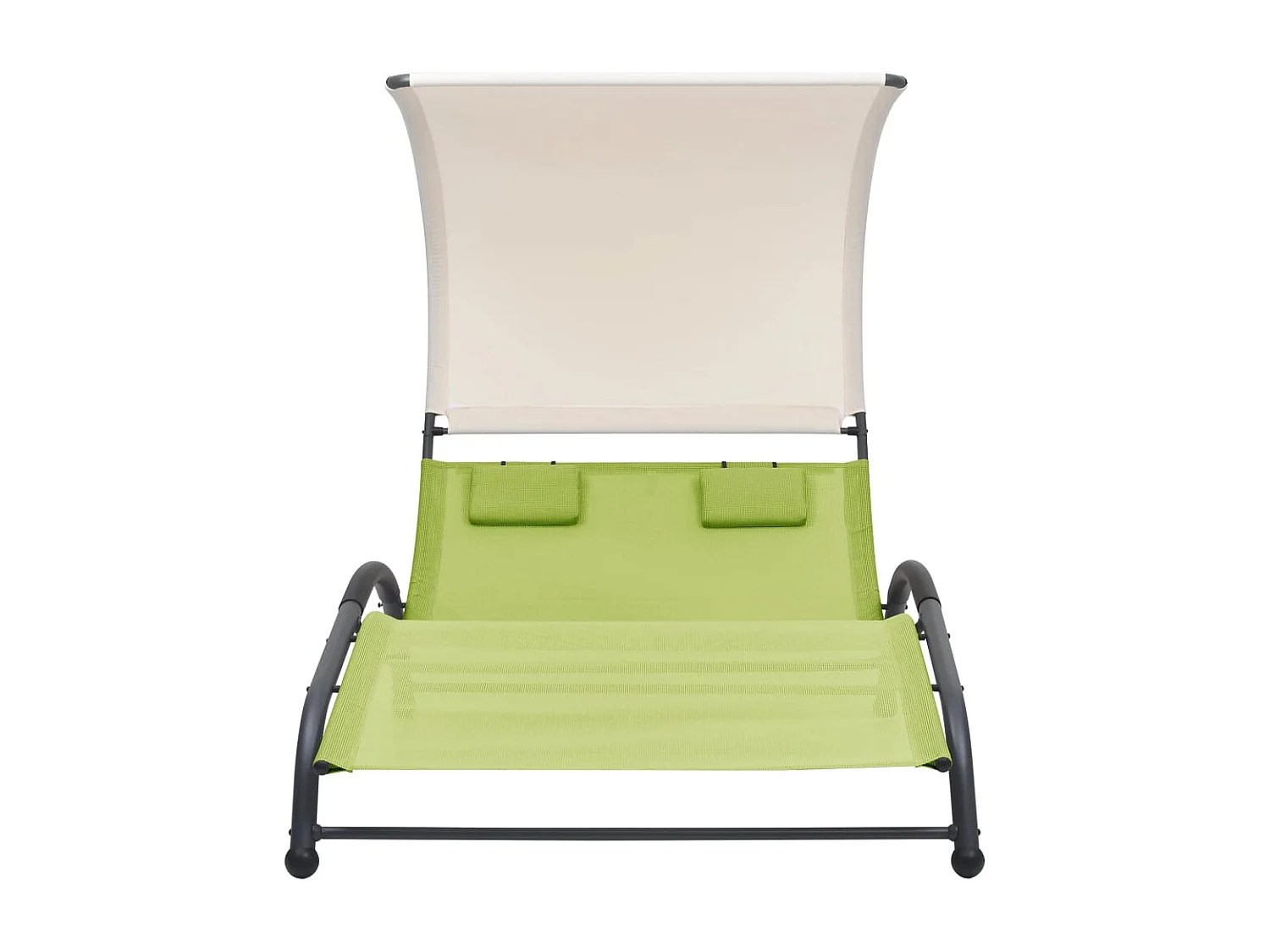 Chaise longue double avec auvent Textilène Vert