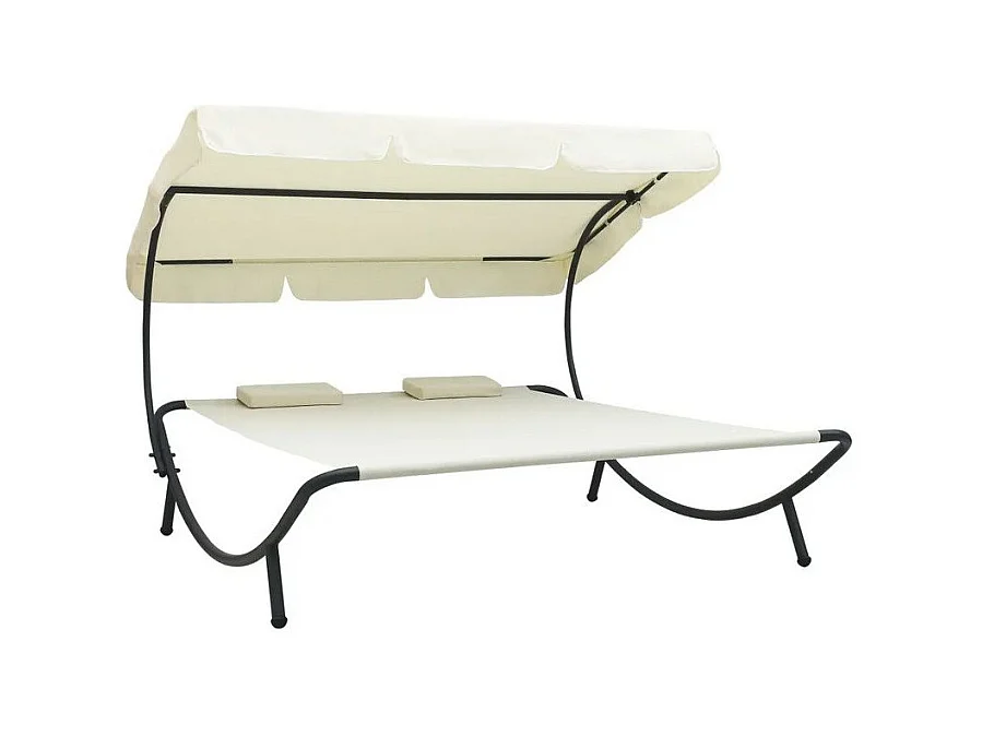 Lit de jardin 2 places polyester blanc et métal noir Motio