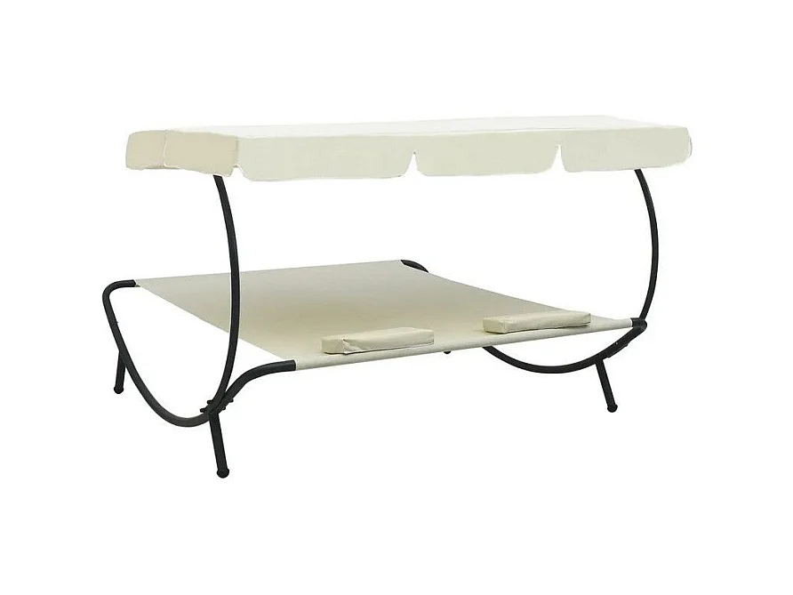 Lit de jardin 2 places polyester blanc et métal noir Motio