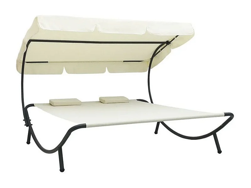 Lit de jardin 2 places polyester blanc et métal noir Motio