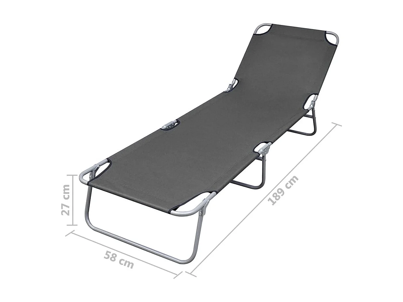 Chaise longue pliable avec dossier réglable Gris