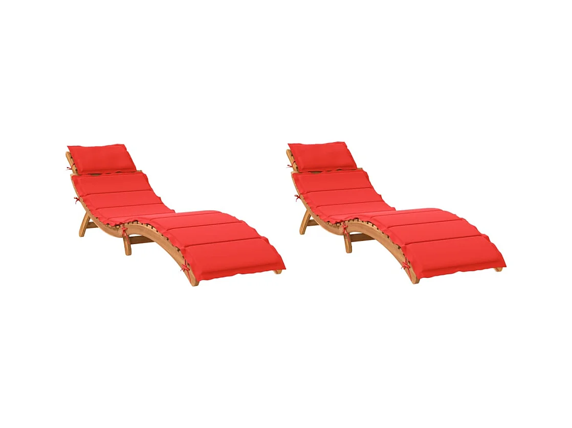 Chaises longues avec coussins lot de 2 rouge bois massif acacia
