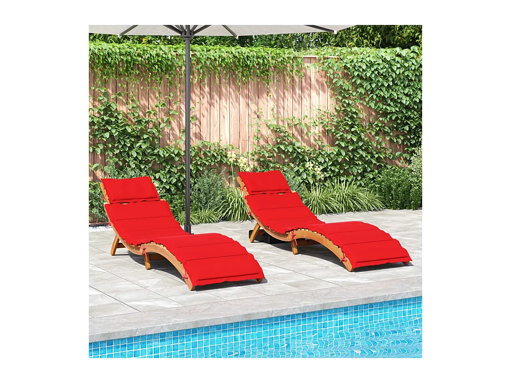 Chaises longues avec coussins lot de 2 rouge bois massif acacia