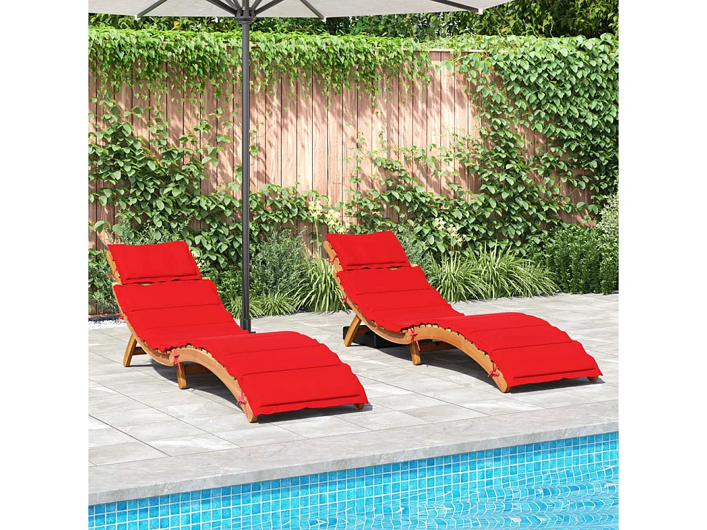 Chaises longues avec coussins lot de 2 rouge bois massif acacia