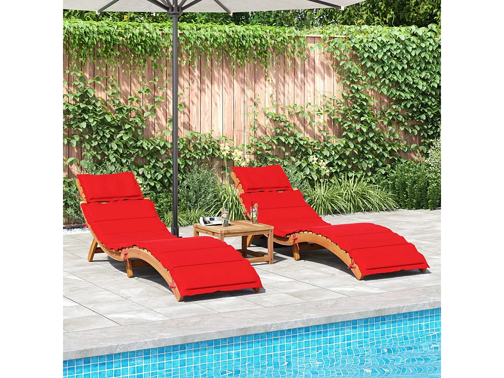Chaises longues avec coussins lot de 2 rouge bois massif acacia