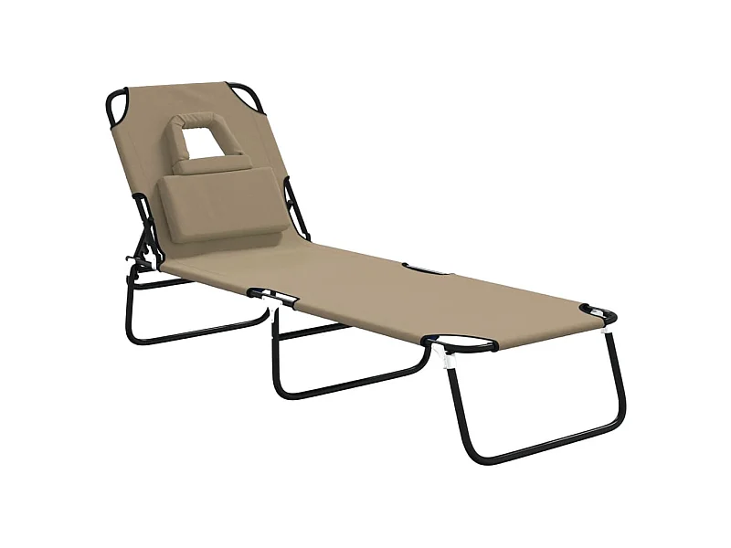 Chaise longue pliante taupe tissu oxford acier enduit de poudre