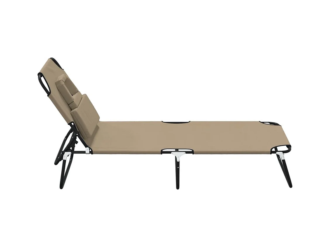 Chaise longue pliante taupe tissu oxford acier enduit de poudre