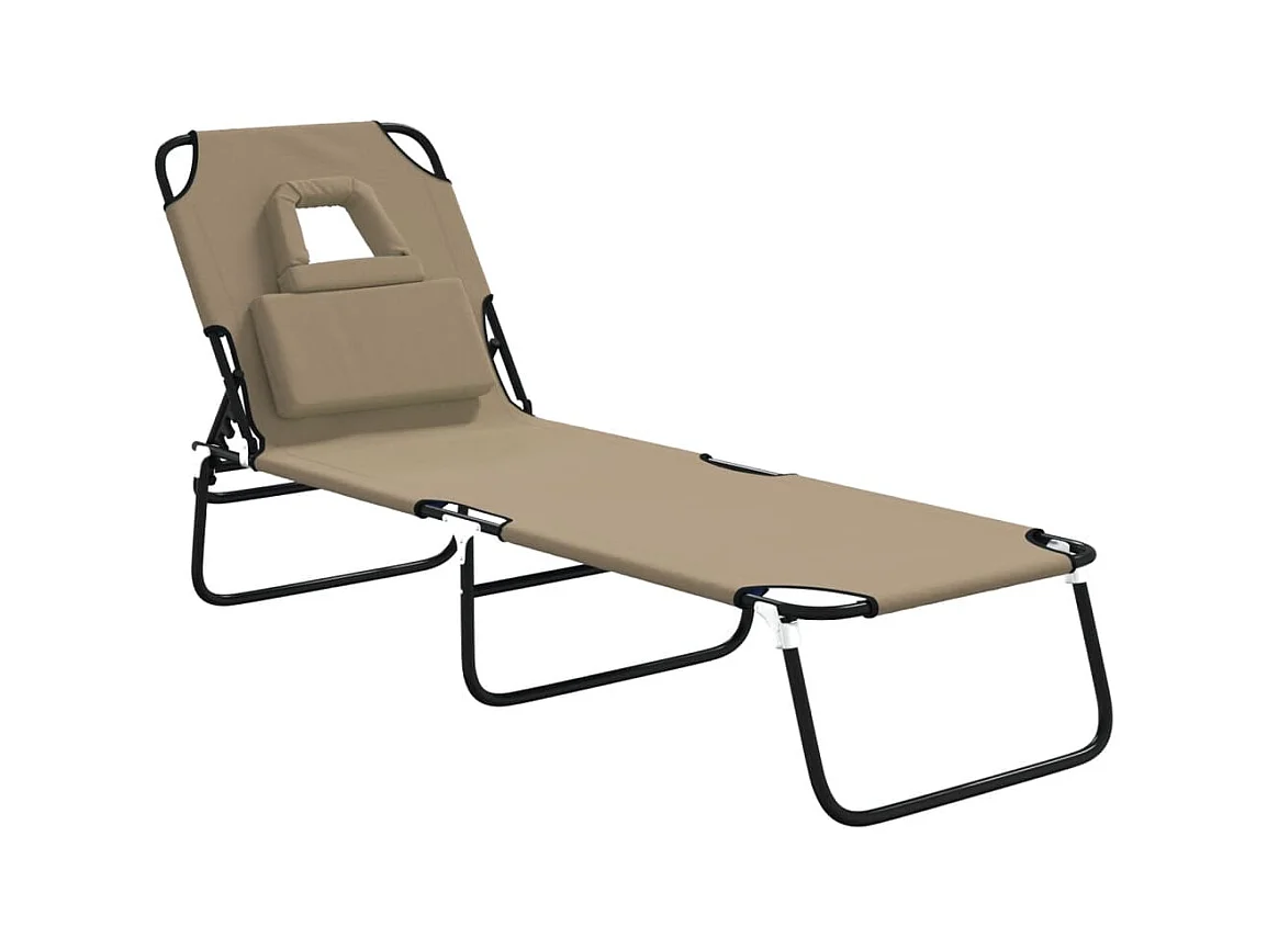 Chaise longue pliante taupe tissu oxford acier enduit de poudre