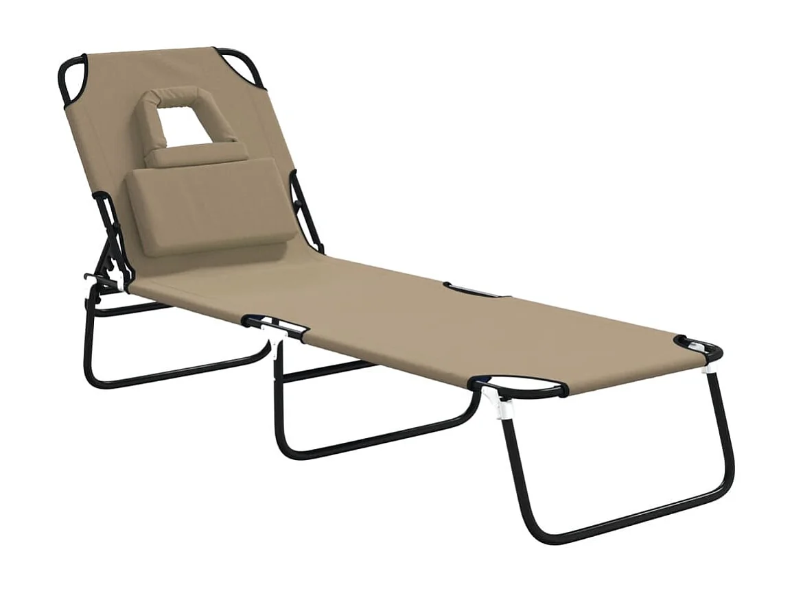 Chaise longue pliante taupe tissu oxford acier enduit de poudre