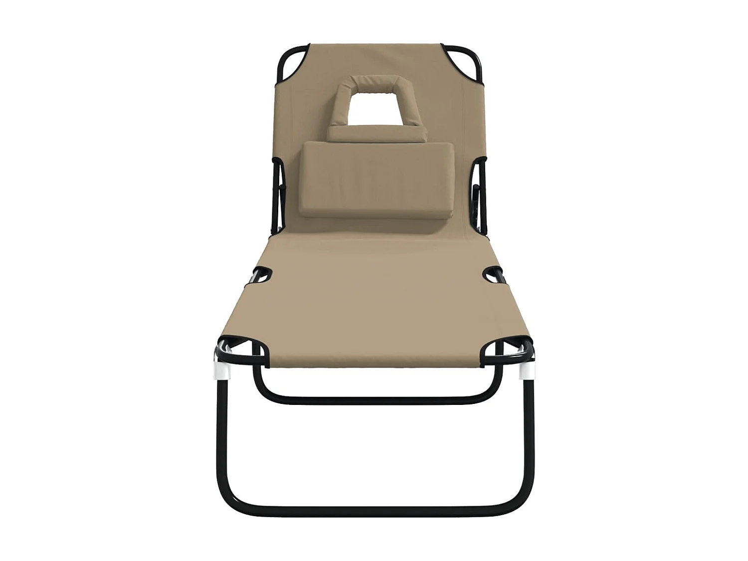 Chaise longue pliante taupe tissu oxford acier enduit de poudre