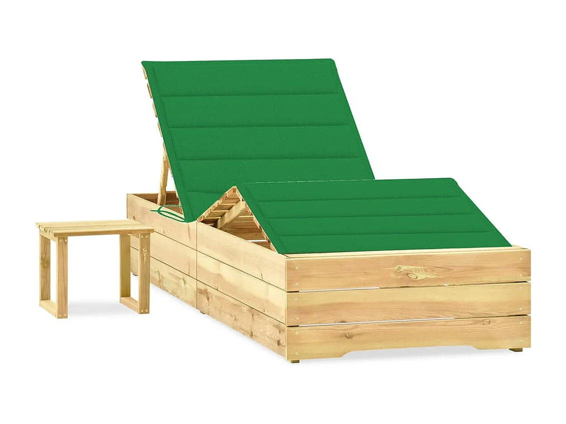 Chaise longue de jardin avec table et coussin Pin imprégné 41