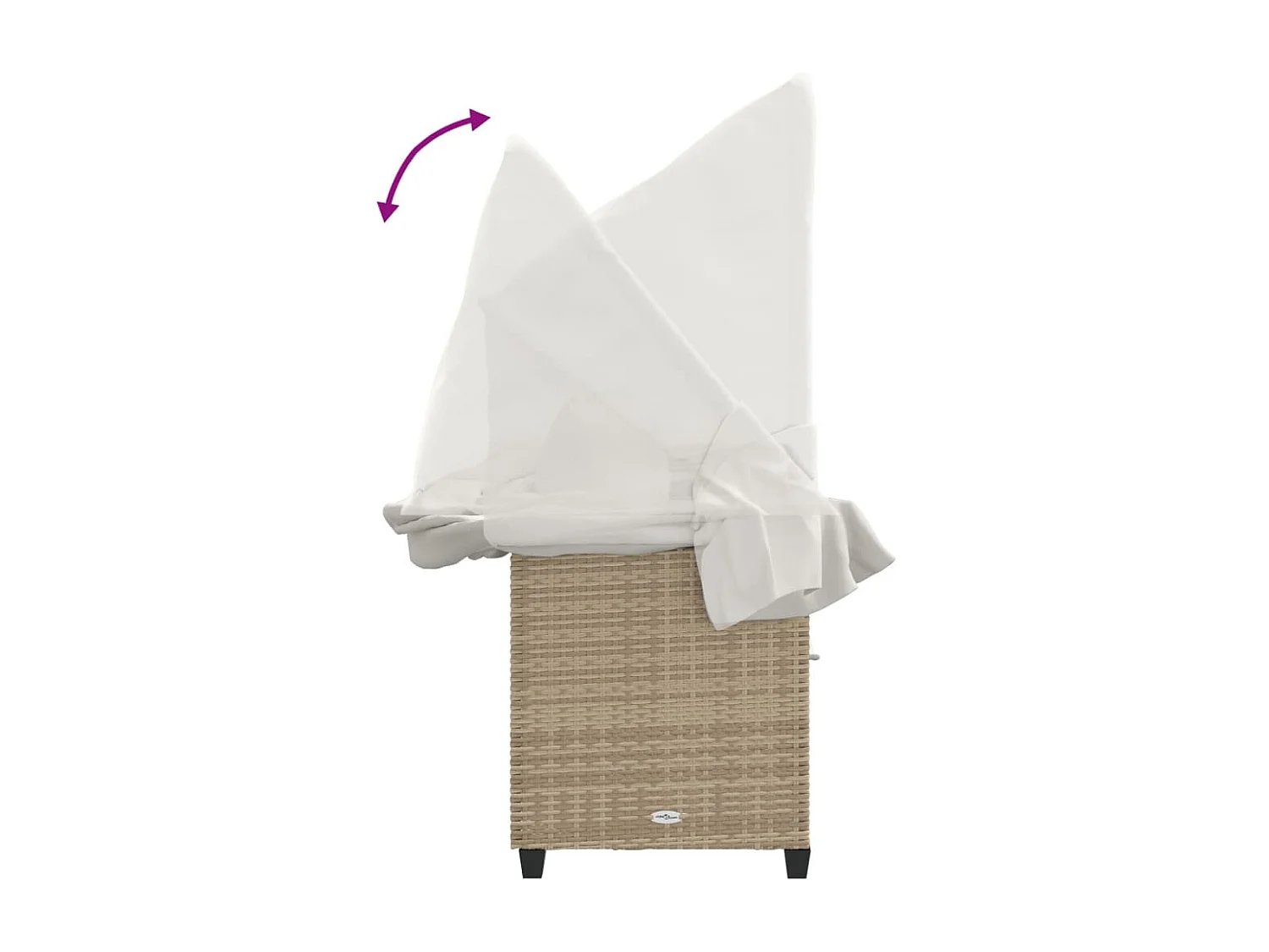 Chaise longue avec auvent et coussins beige résine tressée