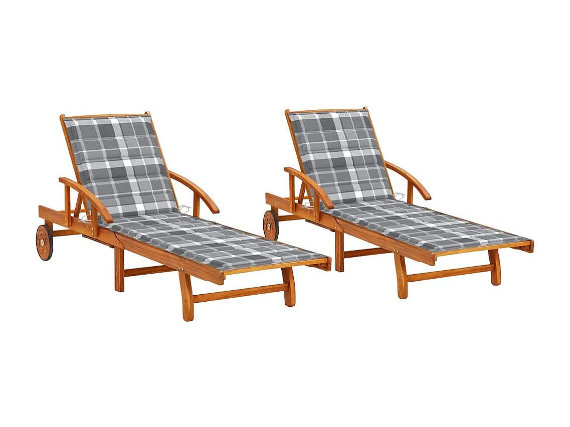 Chaises longues 2 pcs avec coussins Bois d'acacia solide 2