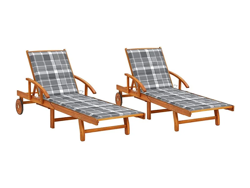 Chaises longues 2 pcs avec coussins Bois d'acacia solide 2