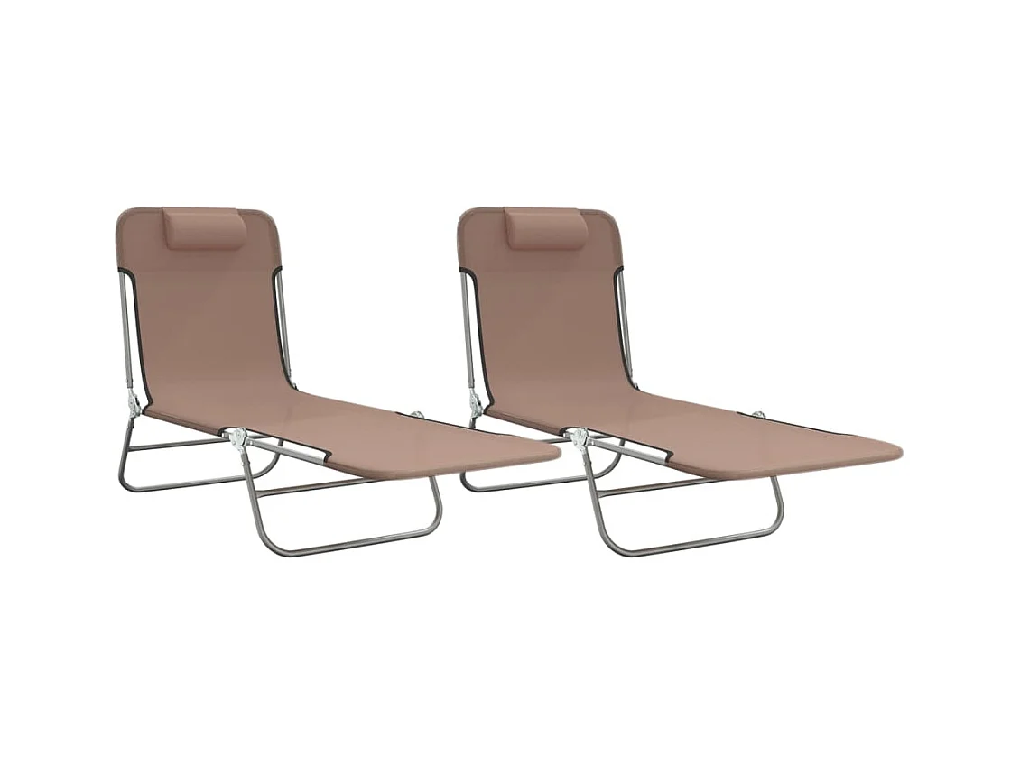 Chaises longues pliables 2 pcs marron textilène et acier