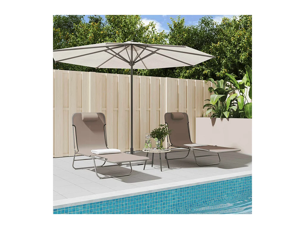 Chaises longues pliables 2 pcs marron textilène et acier