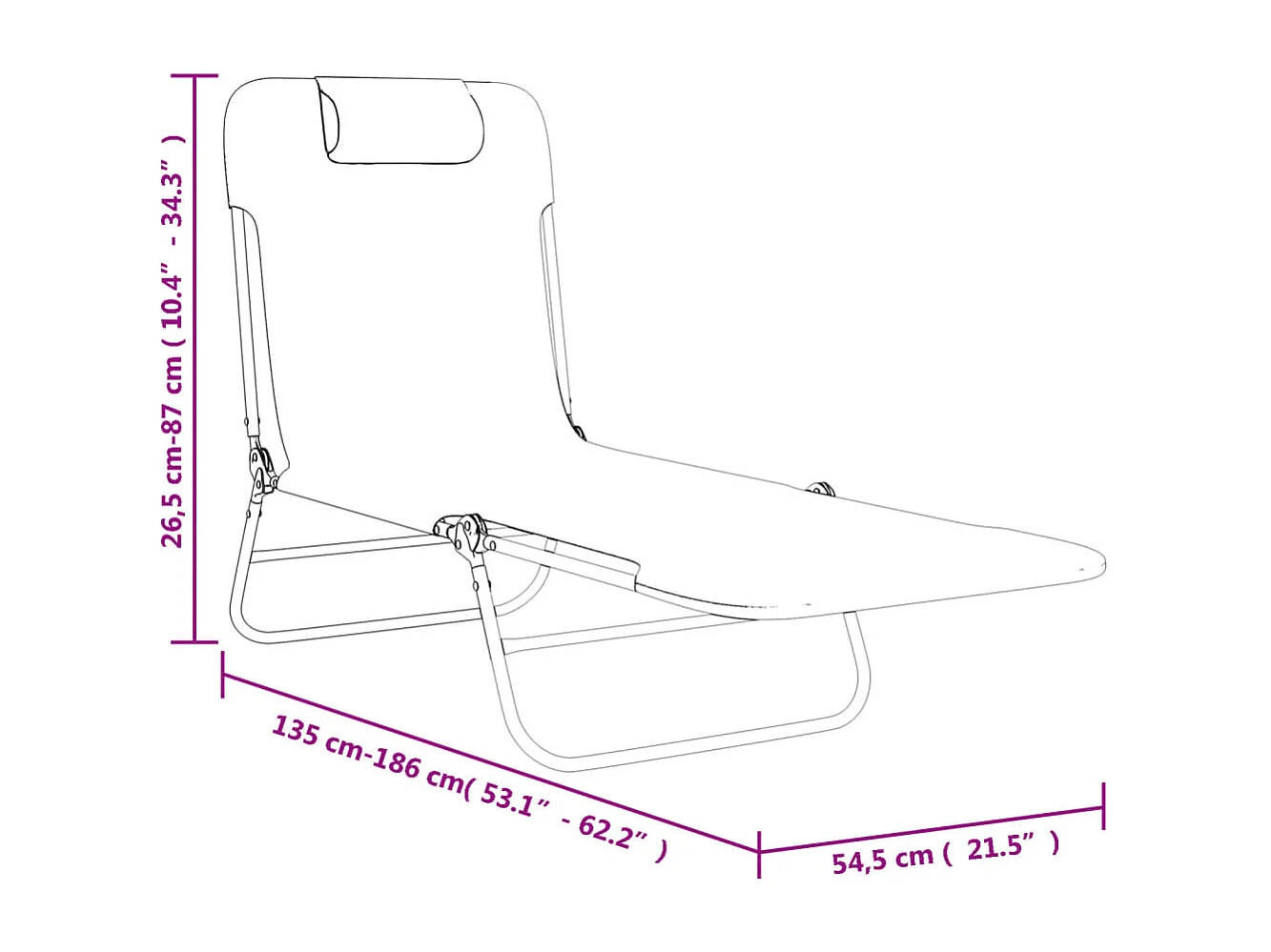 Chaises longues pliables 2 pcs marron textilène et acier