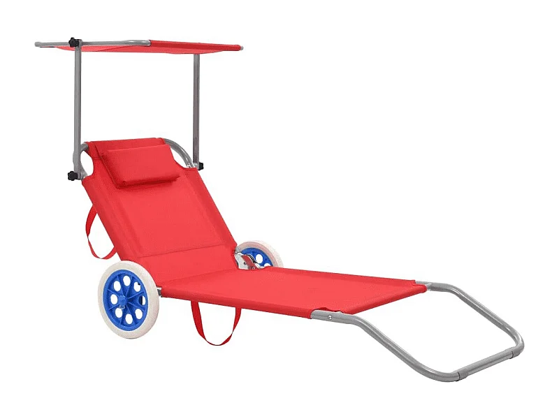 Chaise longue pliable à roulettes tissu rouge et métal Durra