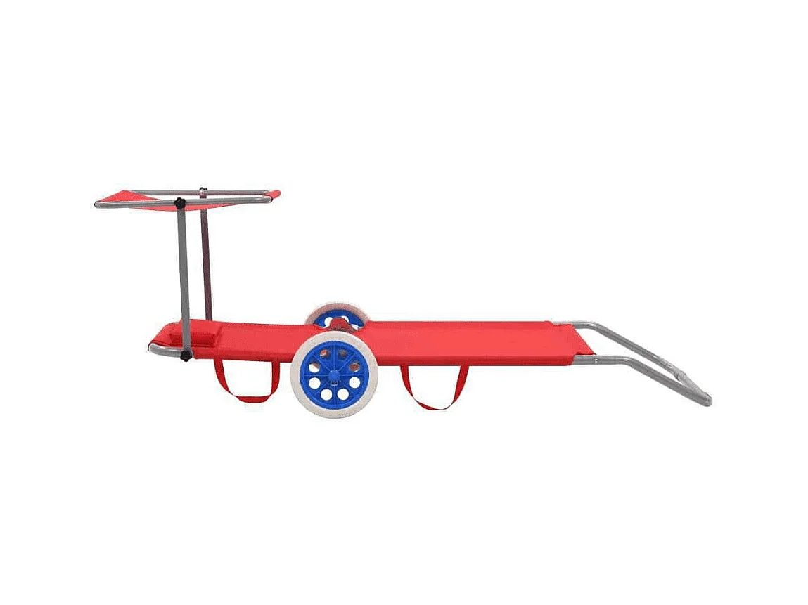 Chaise longue pliable à roulettes tissu rouge et métal Durra