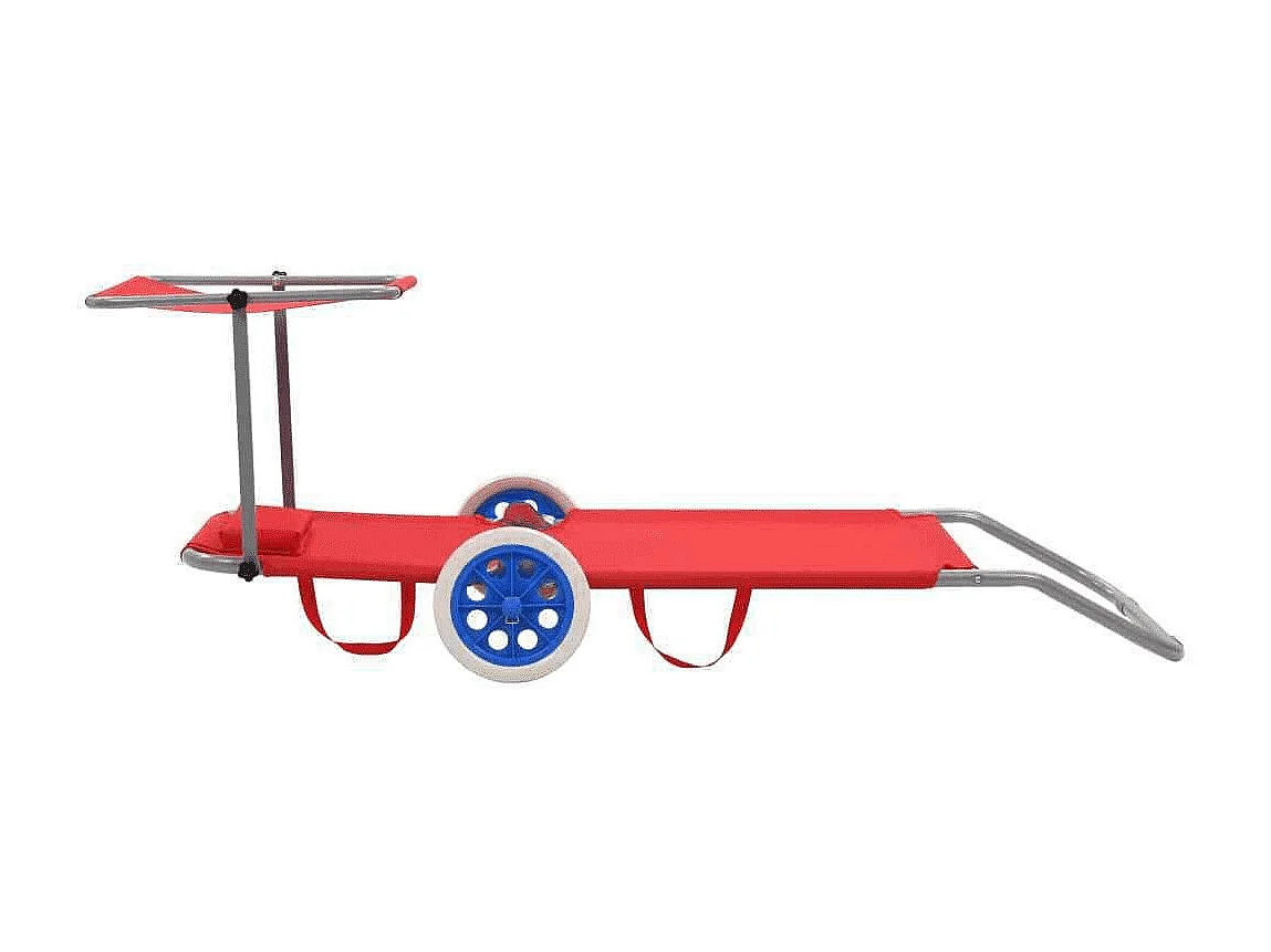 Chaise longue pliable à roulettes tissu rouge et métal Durra