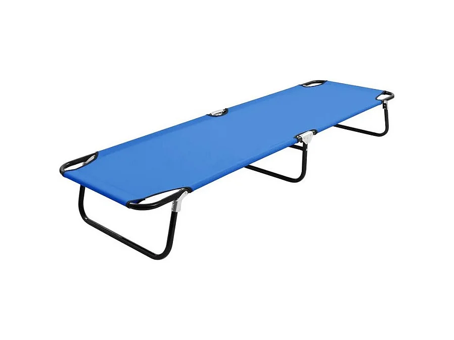 Chaise longue de jardin pliable tissu bleu et métal noir Bura