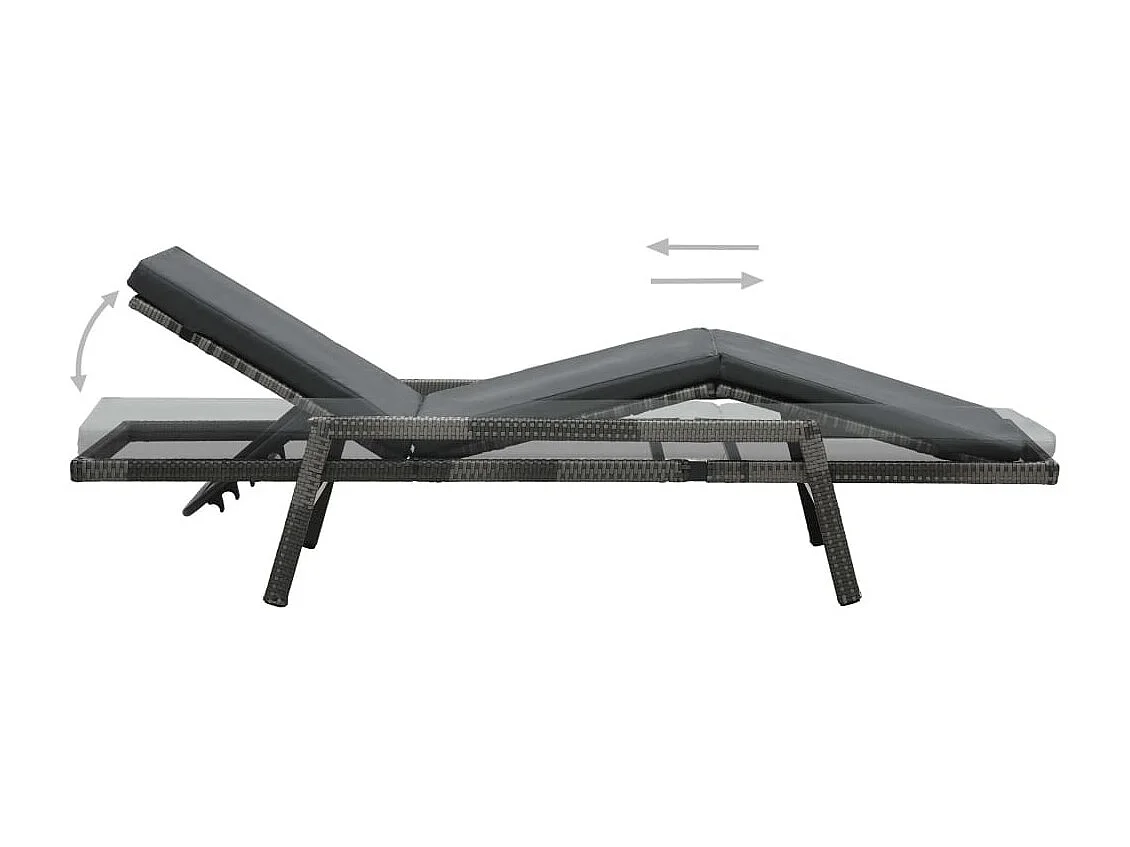 Chaise longue avec coussin Résine tressée Gris 2