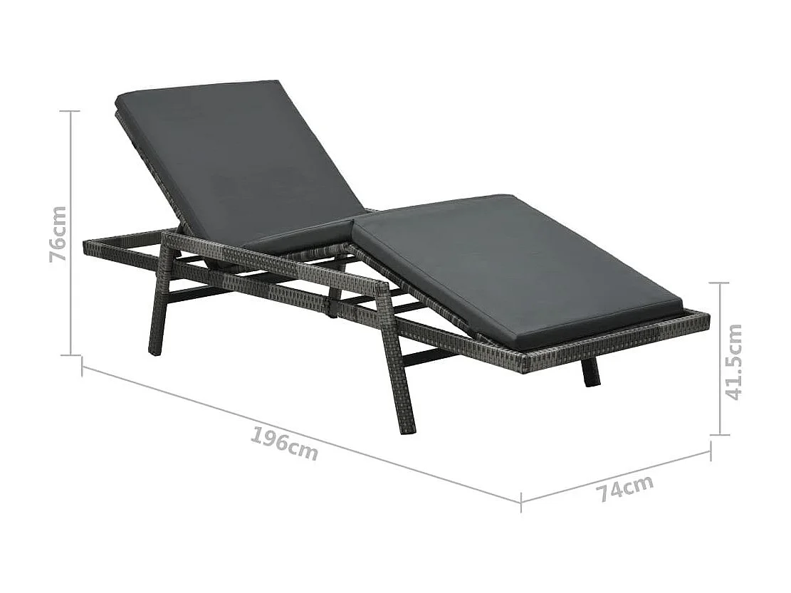 Chaise longue avec coussin Résine tressée Gris 2