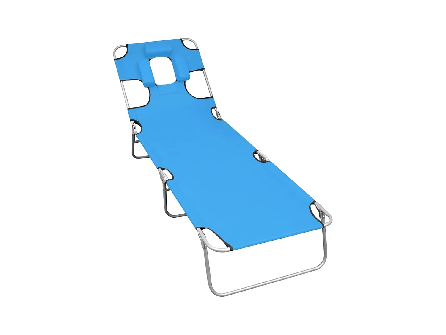 Chaise longue pliable avec coussin de tête Acier Bleu turquoise