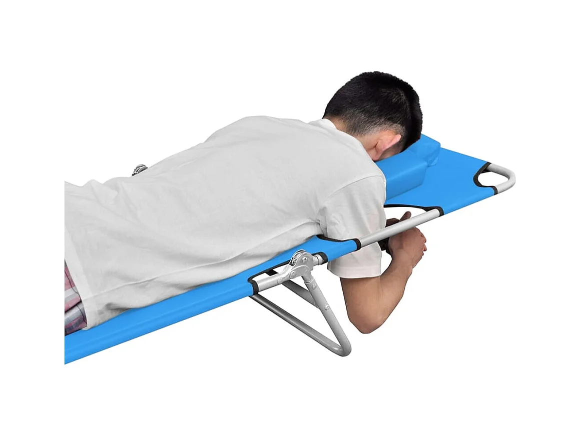 Chaise longue pliable avec coussin de tête Acier Bleu turquoise