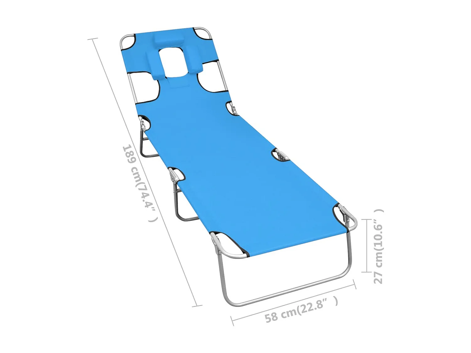 Chaise longue pliable avec coussin de tête Acier Bleu turquoise