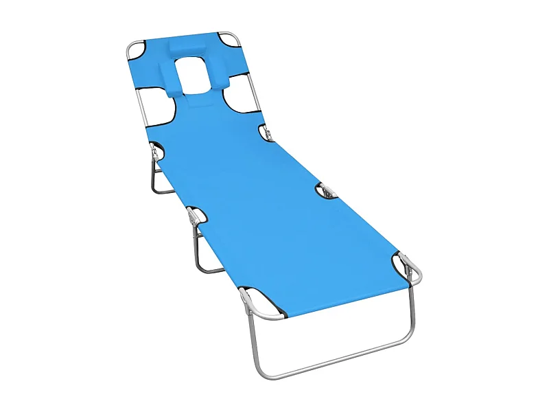Chaise longue pliable avec coussin de tête Acier Bleu turquoise