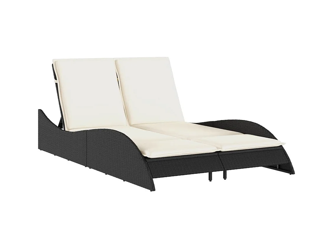 Chaise longue avec coussins noir 114x205x73 résine tressée