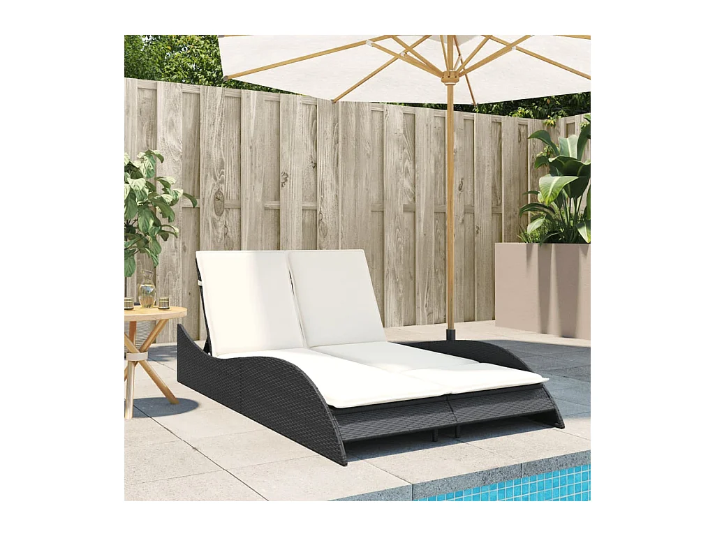 Chaise longue avec coussins noir 114x205x73 résine tressée