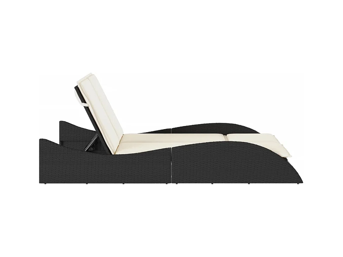 Chaise longue avec coussins noir 114x205x73 résine tressée