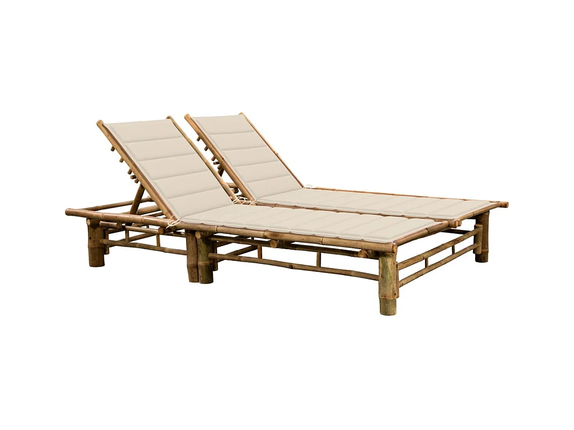 Chaise longue pour 2 personnes avec coussins Bambou