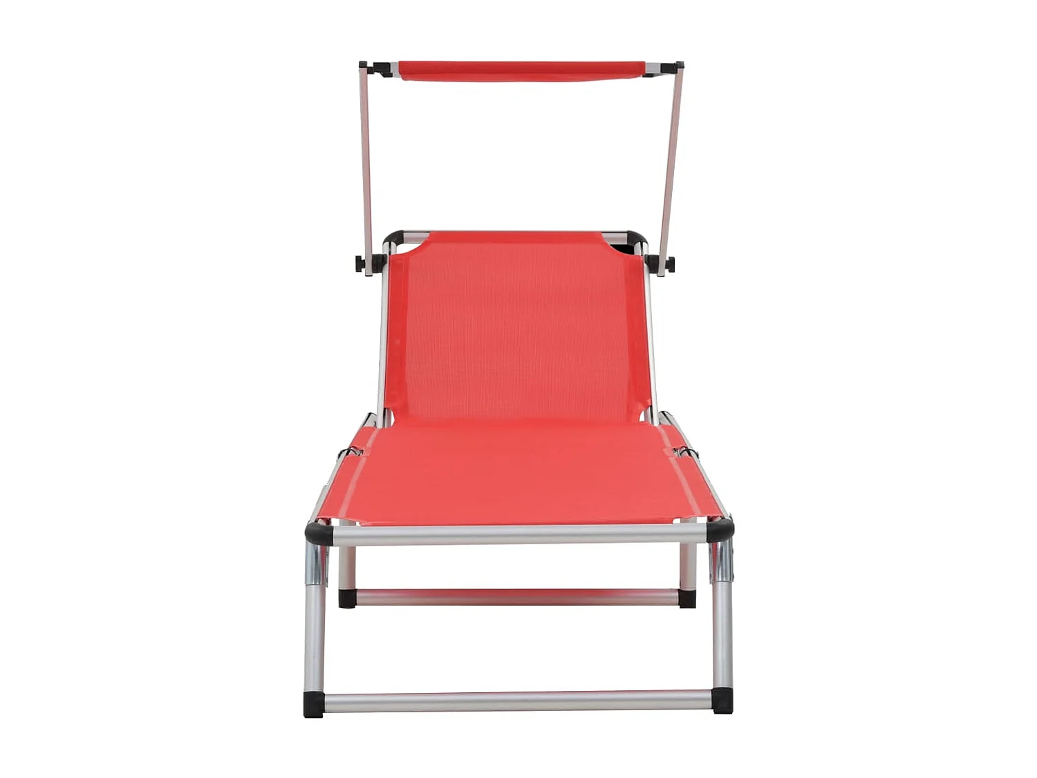 Chaises longues pliables et toit 2pcs Aluminium textilène Rouge