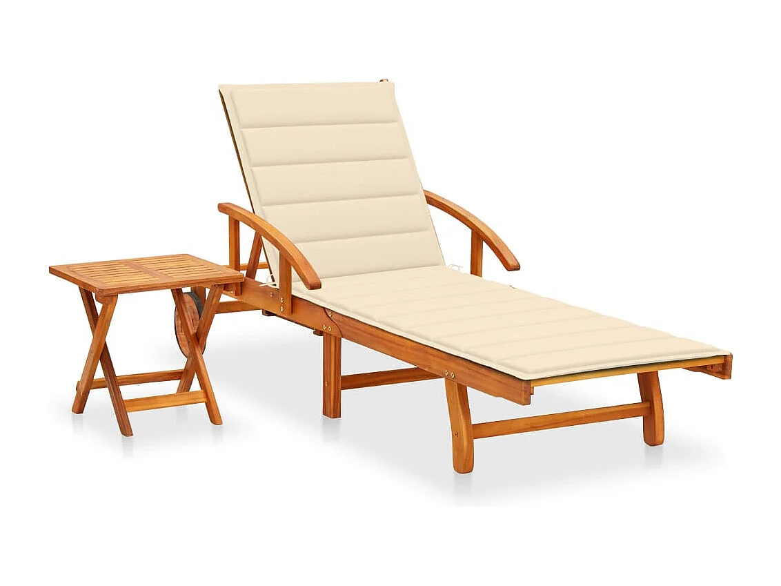 Chaise longue de jardin avec table et coussin Bois d'acacia 9
