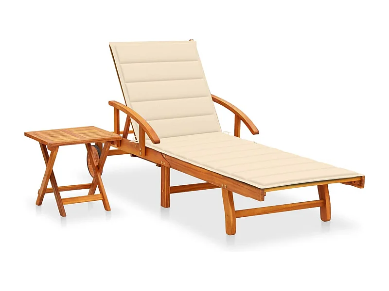 Chaise longue de jardin avec table et coussin Bois d'acacia 9