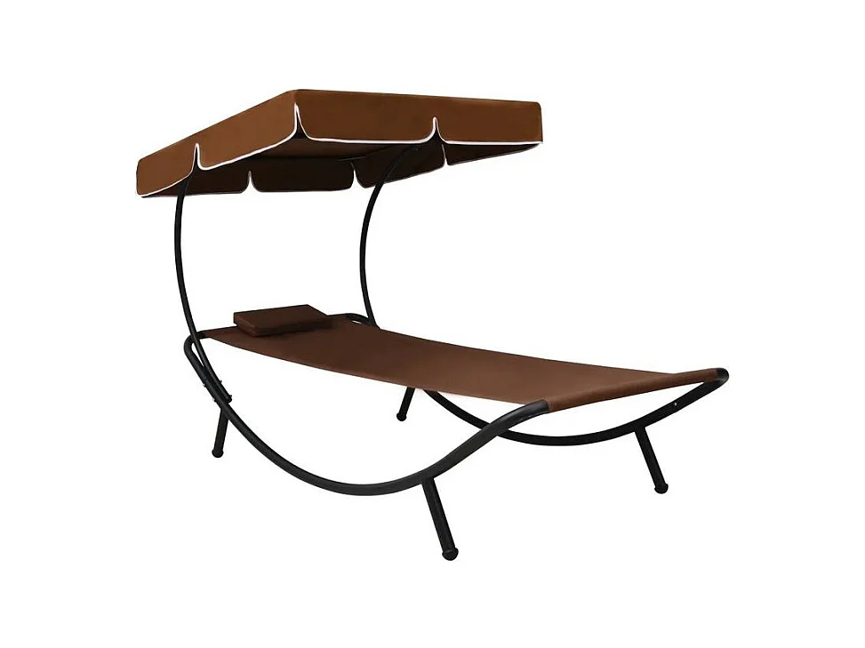 Lit de jardin avec auvent polyester marron et métal noir Motio