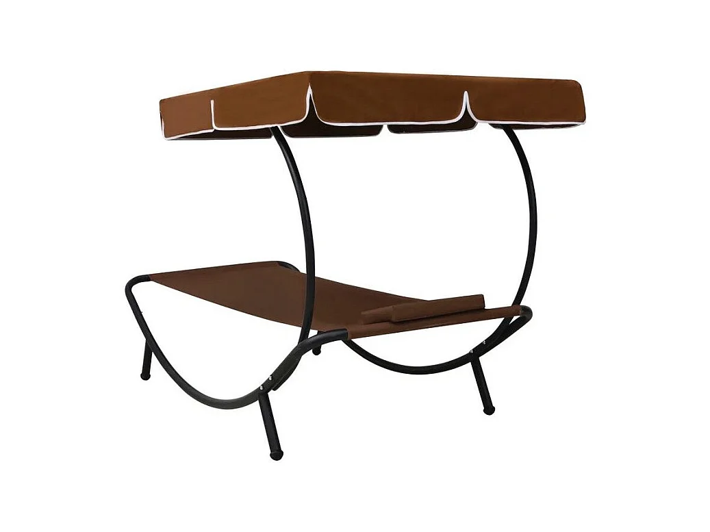 Lit de jardin avec auvent polyester marron et métal noir Motio