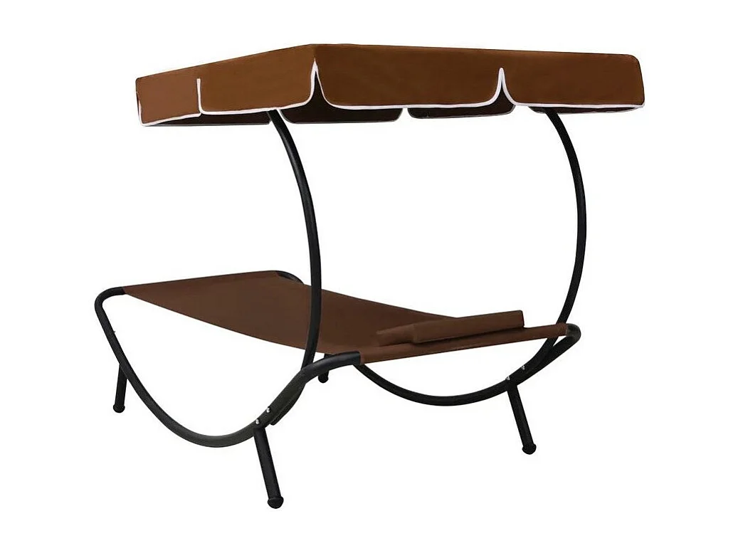 Lit de jardin avec auvent polyester marron et métal noir Motio
