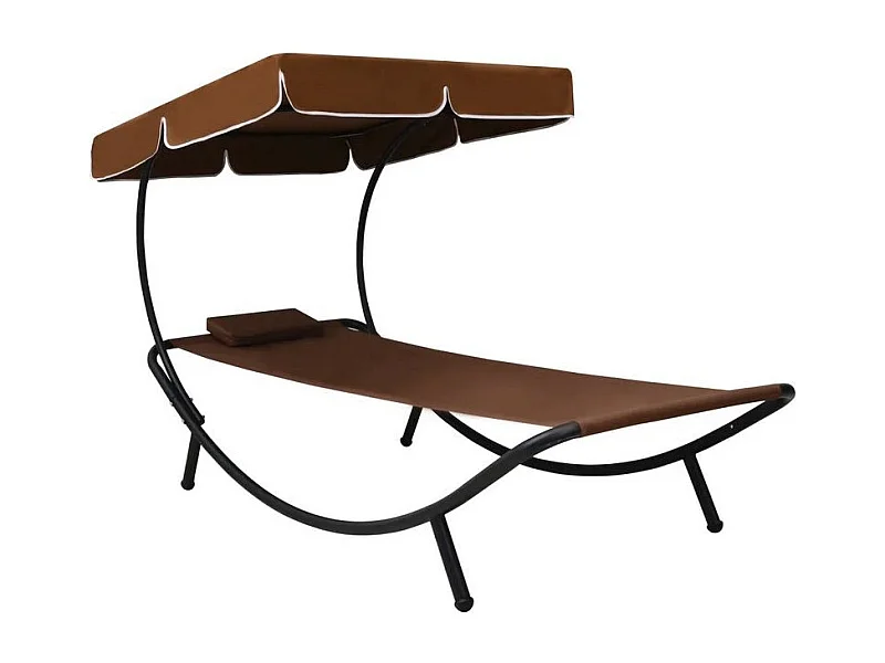 Lit de jardin avec auvent polyester marron et métal noir Motio