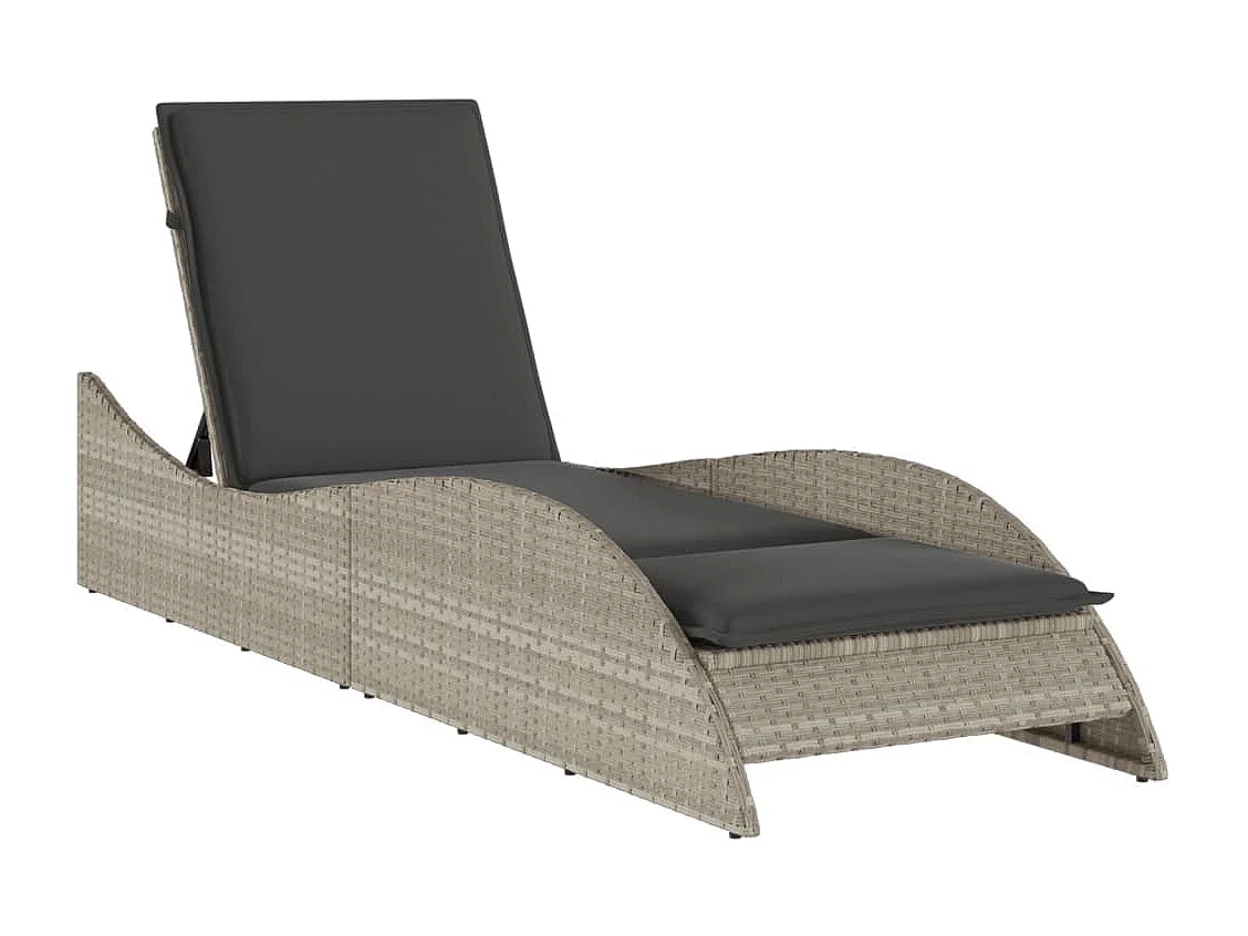 Chaise longue avec coussin gris clair 60x205x73 poly rotin