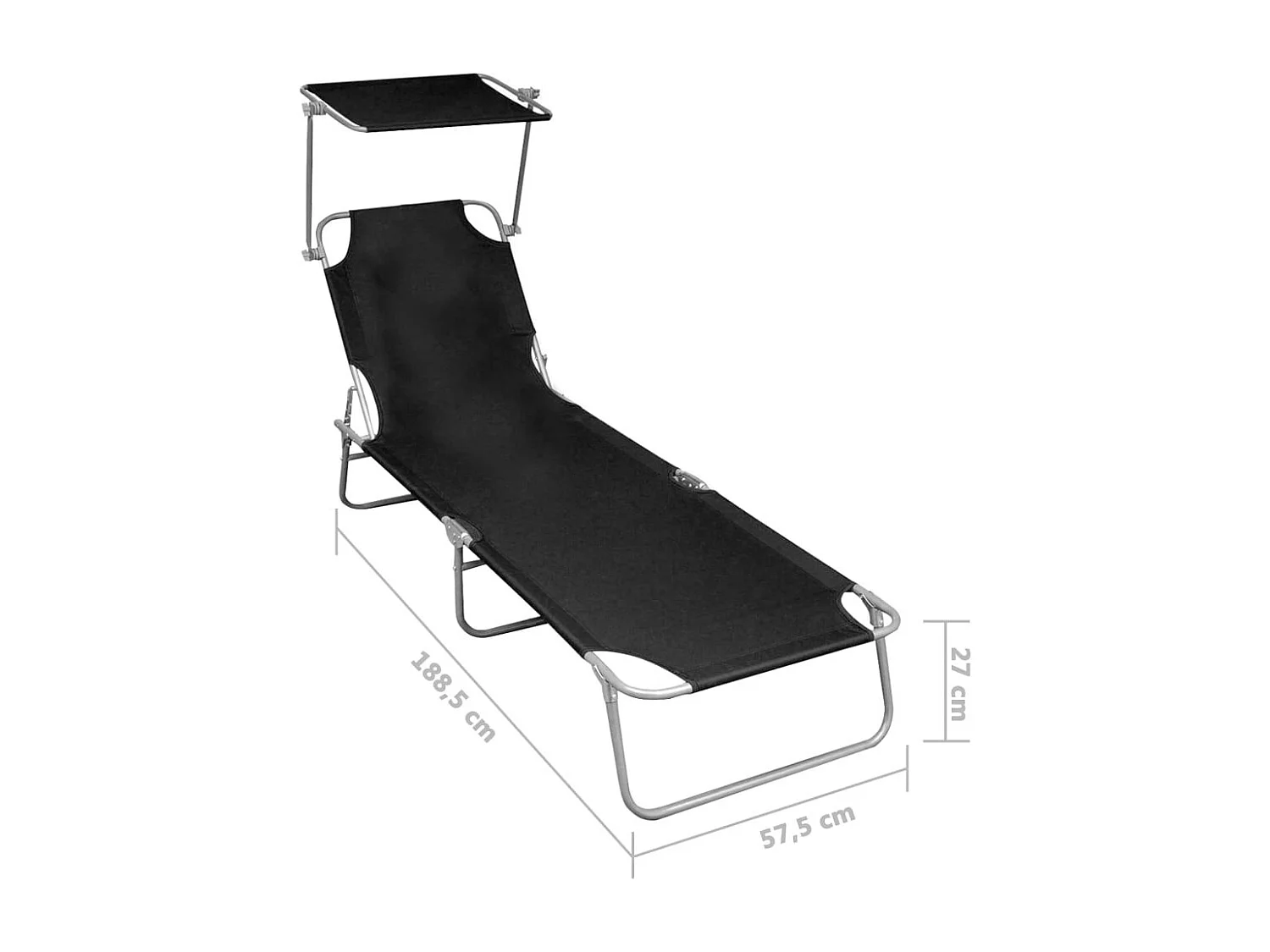Chaise longue pliable avec auvent Noir Aluminium