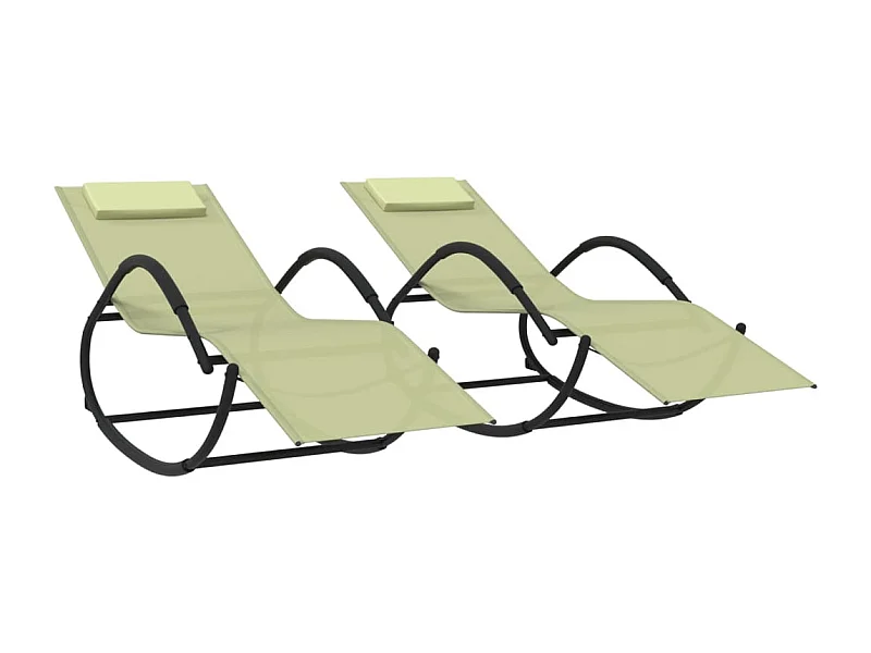 Chaises longues à bascule 2 pcs Crème Acier et textilène
